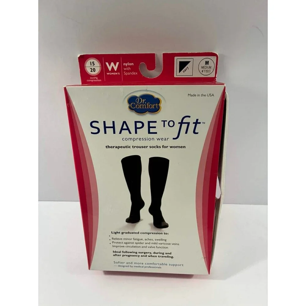 Dr. Comfort‎ Shape to Fit Casual Compression Trouser Sock Women 15-20 Navy MED